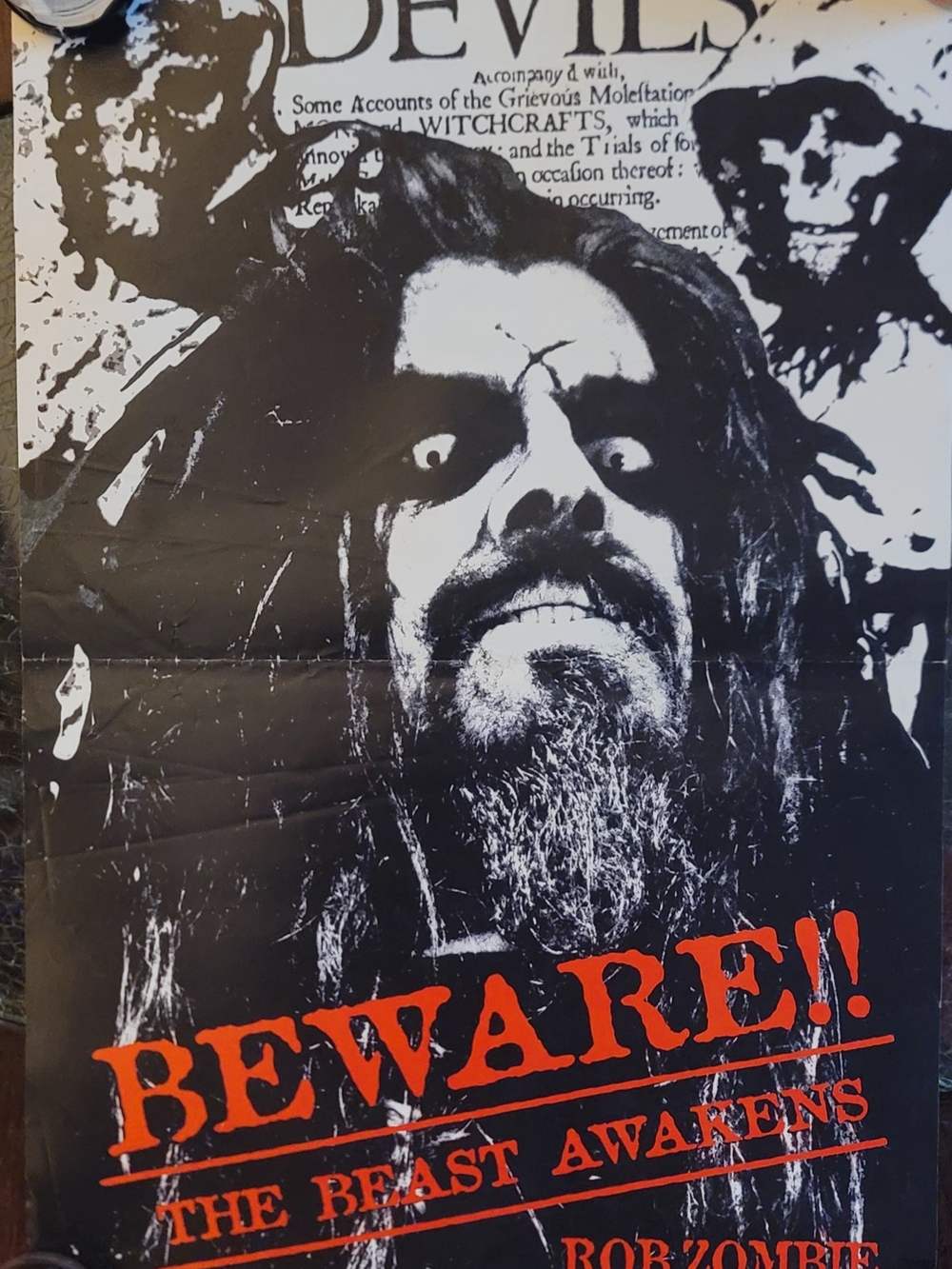 Rob Zombie Beware!! The Beast Awakens Graphic Vintage Poster - Black & Red
